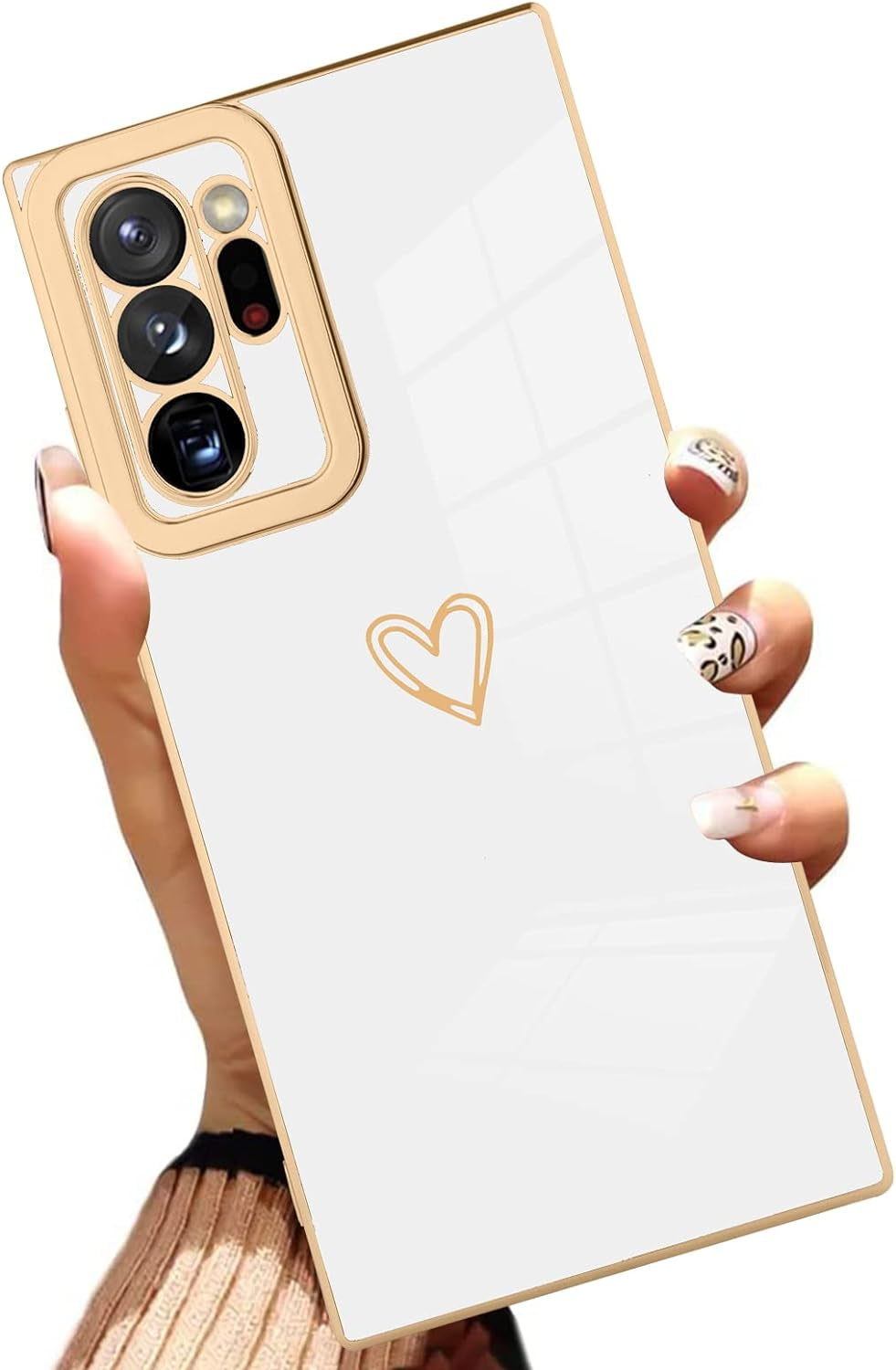 AIGOMARA Compatible Samsung Galaxy Note 20 Ultra Case with Strap Clear Case Cow Print Butterflies Shockproof Protection Soft TPU and Hard PC Back Anti-Scratch Slim Cover for Note 20 Ultra  AIGOMARA Plating-White  