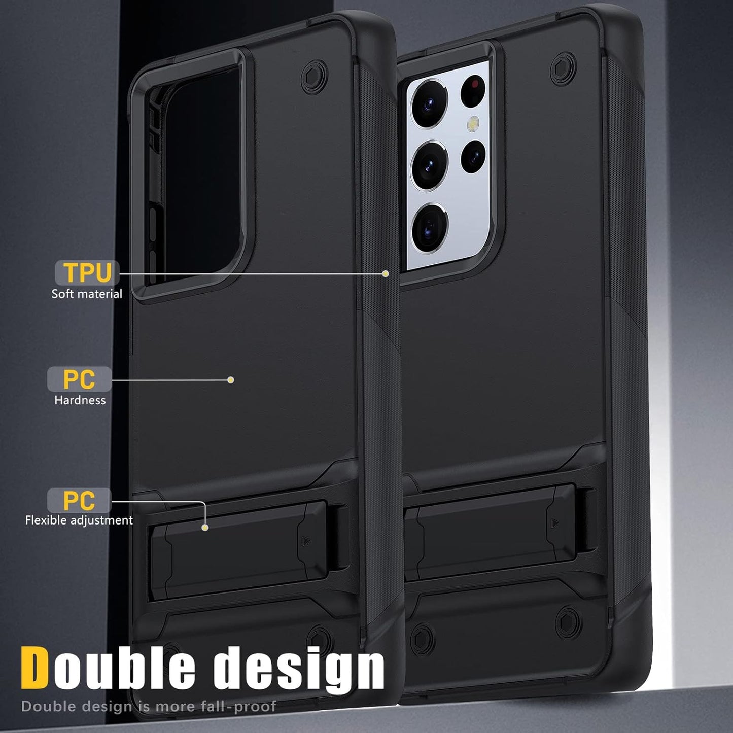 MGSBCXN Armor Phone Case for Samsung Galaxy S21 Ultra 5G, Military Grade Heavy Duty Protective Samsung Galaxy S21 Ultra Case with Kickstand, Anti-Slip Anti-Fingerprint Shockproof Design, Black  MGSBCXN   