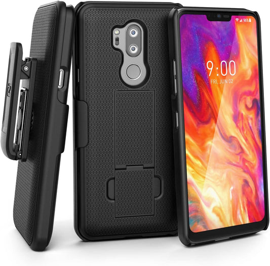 LG G7 Thinq Belt Clip Case - Encased (Duraclip) Slim Fit Holster Shell Combo W/Rubberized Grip (Smooth Black)  ENCASED   