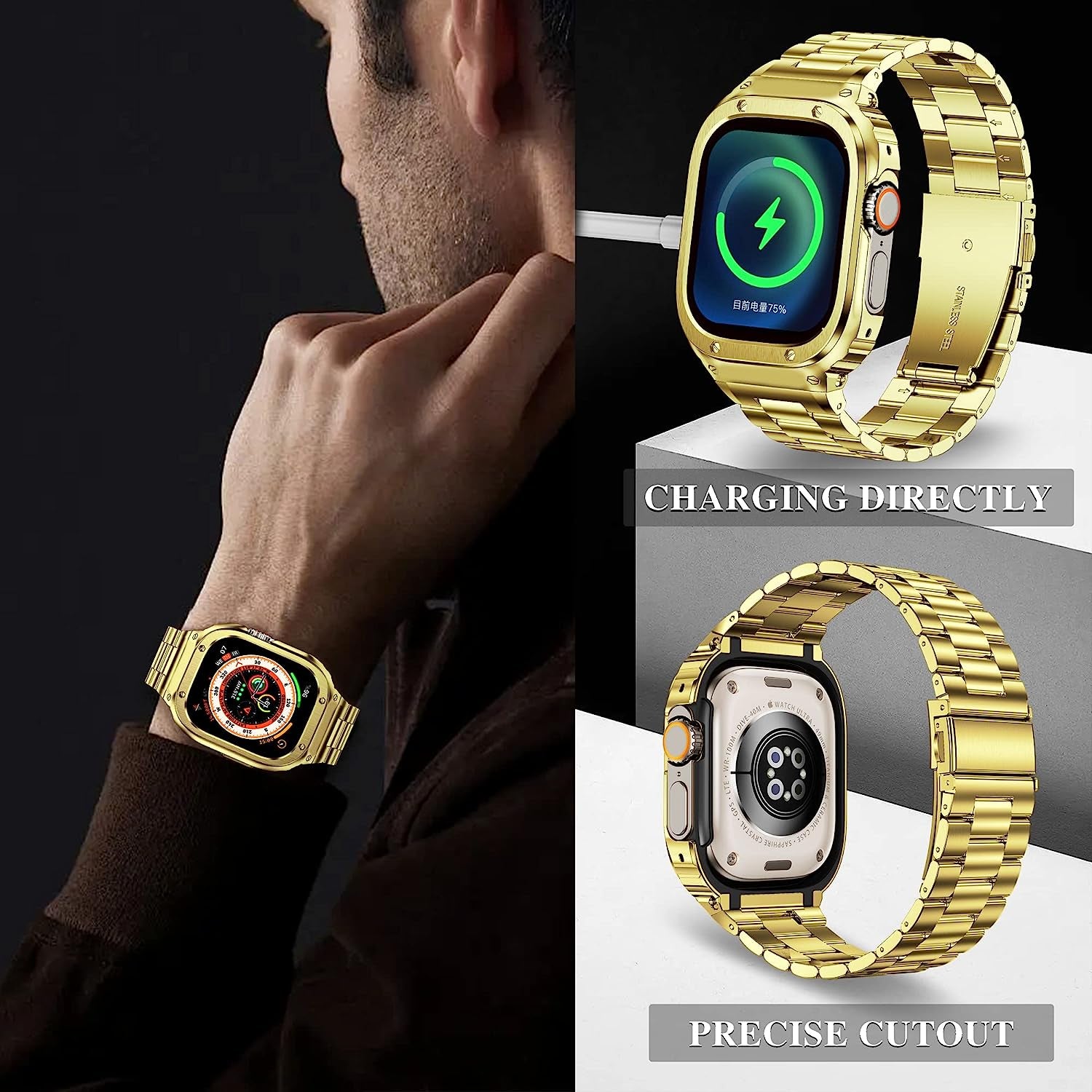 Amznew Stainless Steel Apple Watch Band with Case Compatible with Apple Watch Ultra 49Mm 8/7(45Mm/41Mm) 6/5/4/Se(44Mm/40Mm) 3/2/1(42Mm/38Mm), Iwatch Bands and Protective Cover for Men  Amznew   