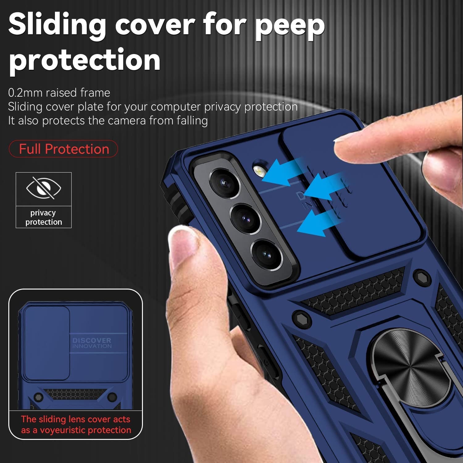 For Samsung Galaxy S22 plus Case with Camera Lens Cover HD Screen Protector, Military-Grade Drop Tested Magnetic Ring Holder Kickstand Protective Phone Case for Samsung Galaxy S22+ plus 5G (Navy Blue)  JINZHI Inc   