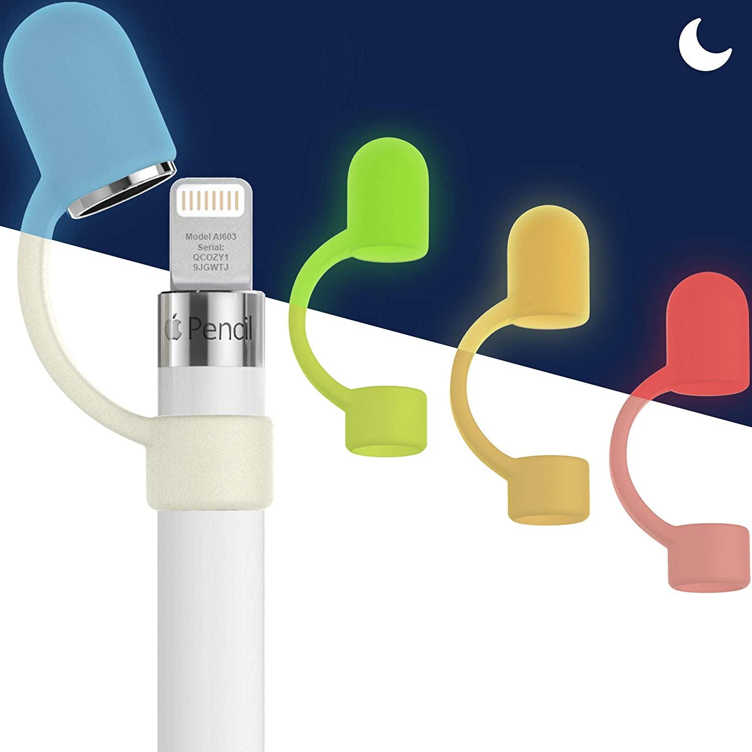 Pencilcozy for Apple Pencil Accessories | Cap Replacement and Holder, Protective Cover & Tether Prevents Damage, Works with Apple Ipad Pro Apple Pencil Gen 1 (Cap Included) (White)  Cozy Industries 4 Pack - Glow (No Cap Included)  