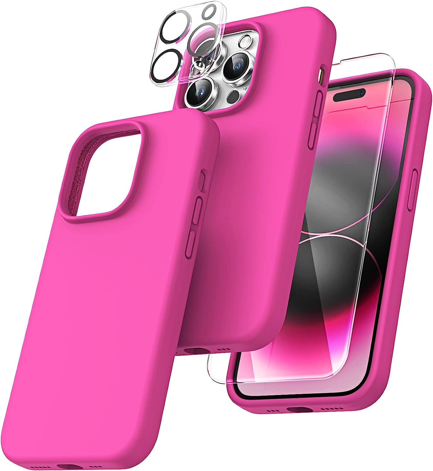 TOCOL [5 in 1 Designed for Iphone 14 Pro Case, with 2 Pack Screen Protector + 2 Pack Camera Lens Protector, Liquid Silicone Phone Case 6.1 Inch, [Anti-Scratch] [Drop Protection], Alpine Green  TOCOL   