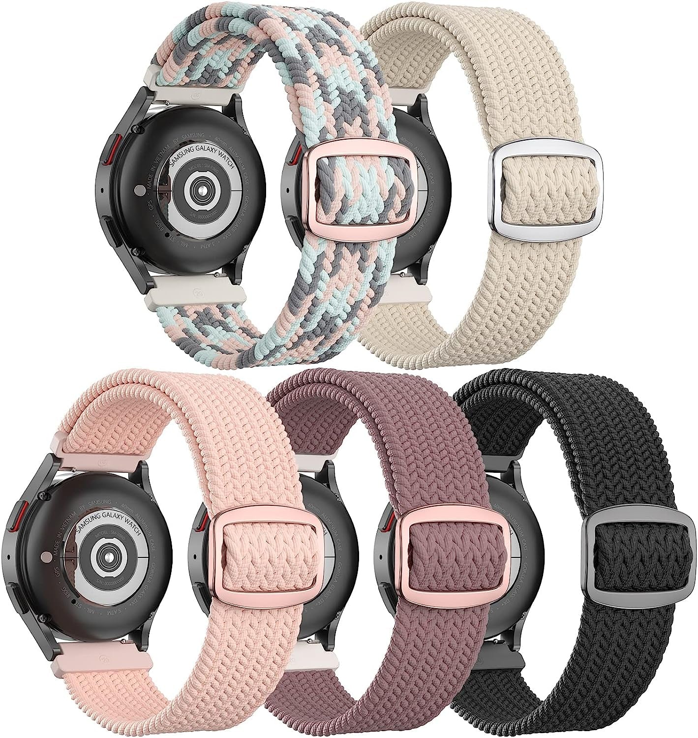 5 Pack Stretchy Nylon Watch Bands Compatible with Samsung Galaxy Watch Active 2 Bands 40Mm 44Mm/Active 40Mm/Galaxy Watch 3 41Mm/Galaxy Watch 42Mm/Gear S2/Galaxy Watch 4 Fabric 20Mm Wristband  MEULOT Z-S purple/Pink/Coral/Starlight/Black  