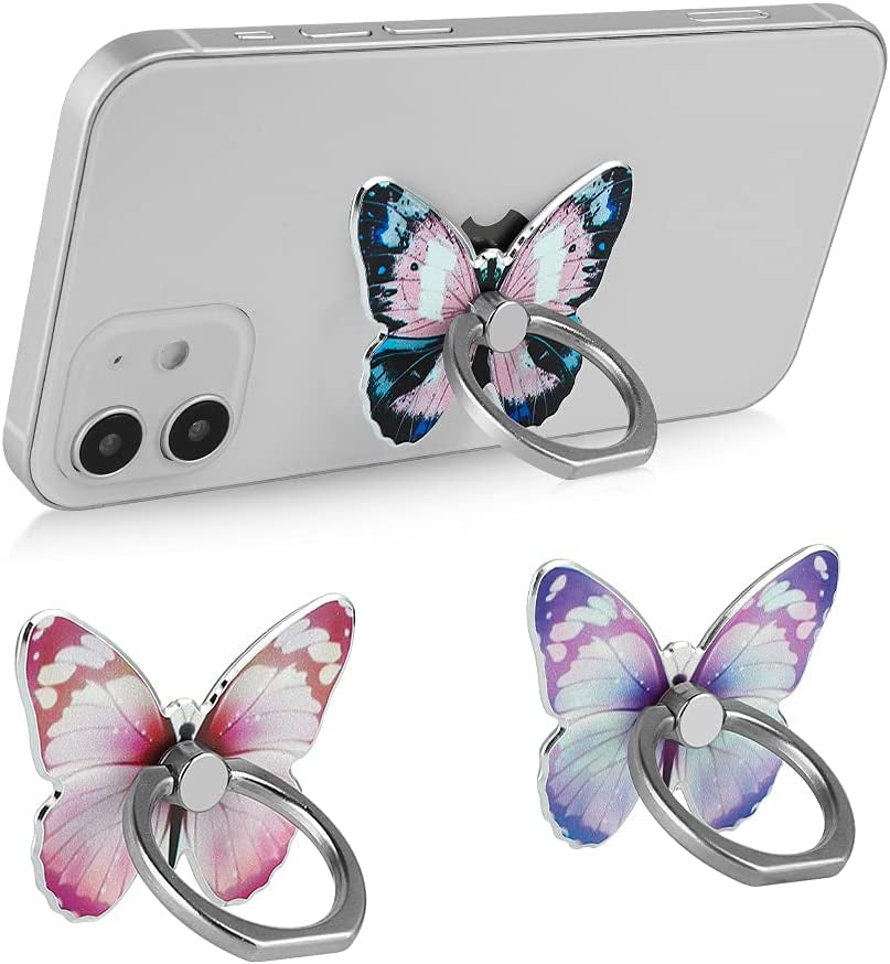 LSL Cute Butterfly Cell Phone Ring Holder 360°Rotation Metal Finger Stand Kickstand Universal Compatible with Iphone Samsung Galaxy LG Google Pixel Ipad Three Pack Pink Blue Purple Pretty Butterfly  LSL   