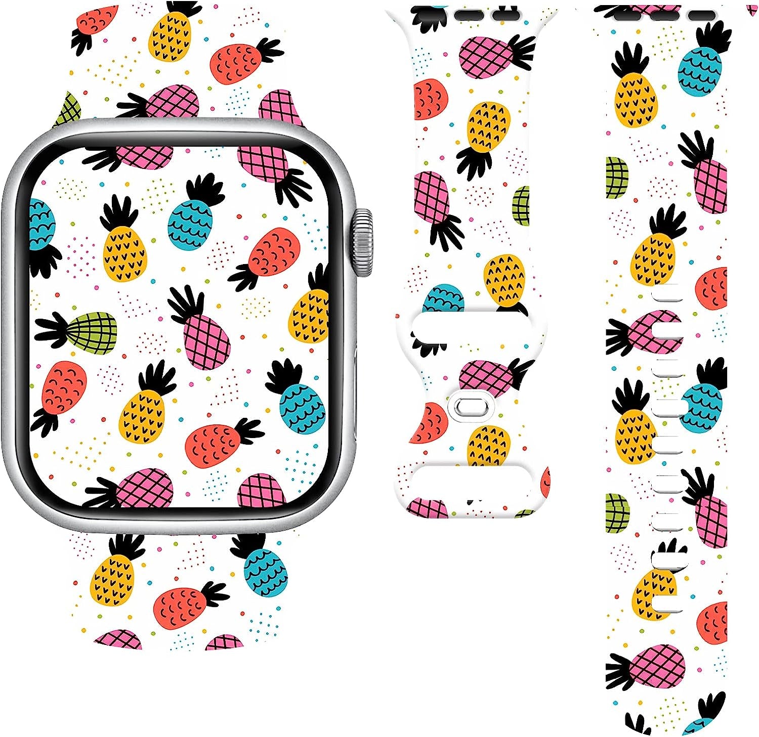 Butterfly Wristband Straps Watch Band Compatible with Apple Watch 38Mm 40Mm 41Mm, Cute Butterfly Silicone Fadeless Pattern Printed Replacement Wrist Compatible with All Iwatch Series  WANSENCE Pineapple-3 38mm/40mm/41mm 