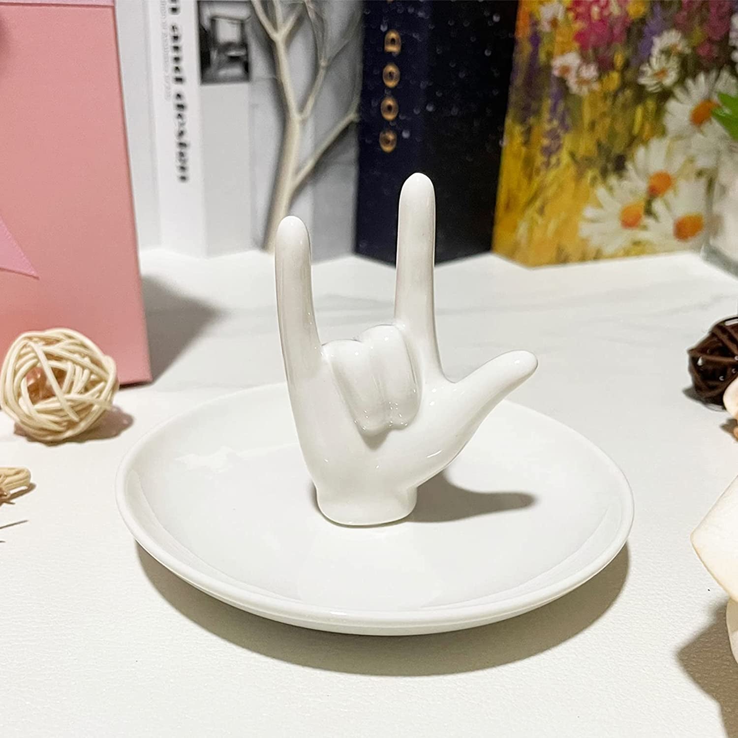 Piudee Hand Ring Holder Dish Jewelry Holder, I LOVE YOU Hand Ring Stand Engagement Wedding Ring Holder, Anniversary Wedding Valentine'S Day Gifts for Her Him Husband Wife Girlfriend Bride Gift  Piudee   