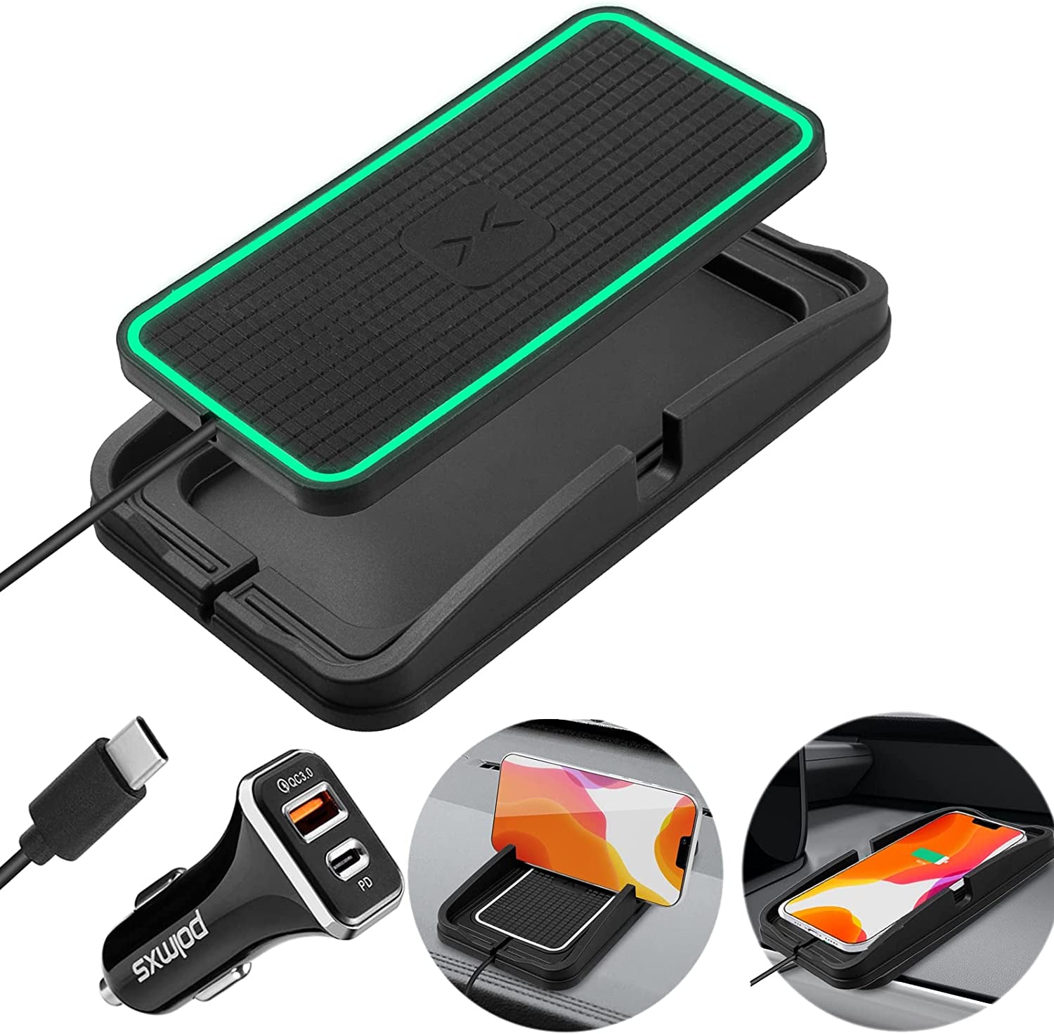 Wireless Charger, POLMXS Wireless Car Charger Charging Pad 15W Wireless Phone Charger for Car Android Fast Charger Pad Cordless Charging Mat for Vehicle Galaxy S22/S21/S20 NOTE10(XP01)  POLMXS   