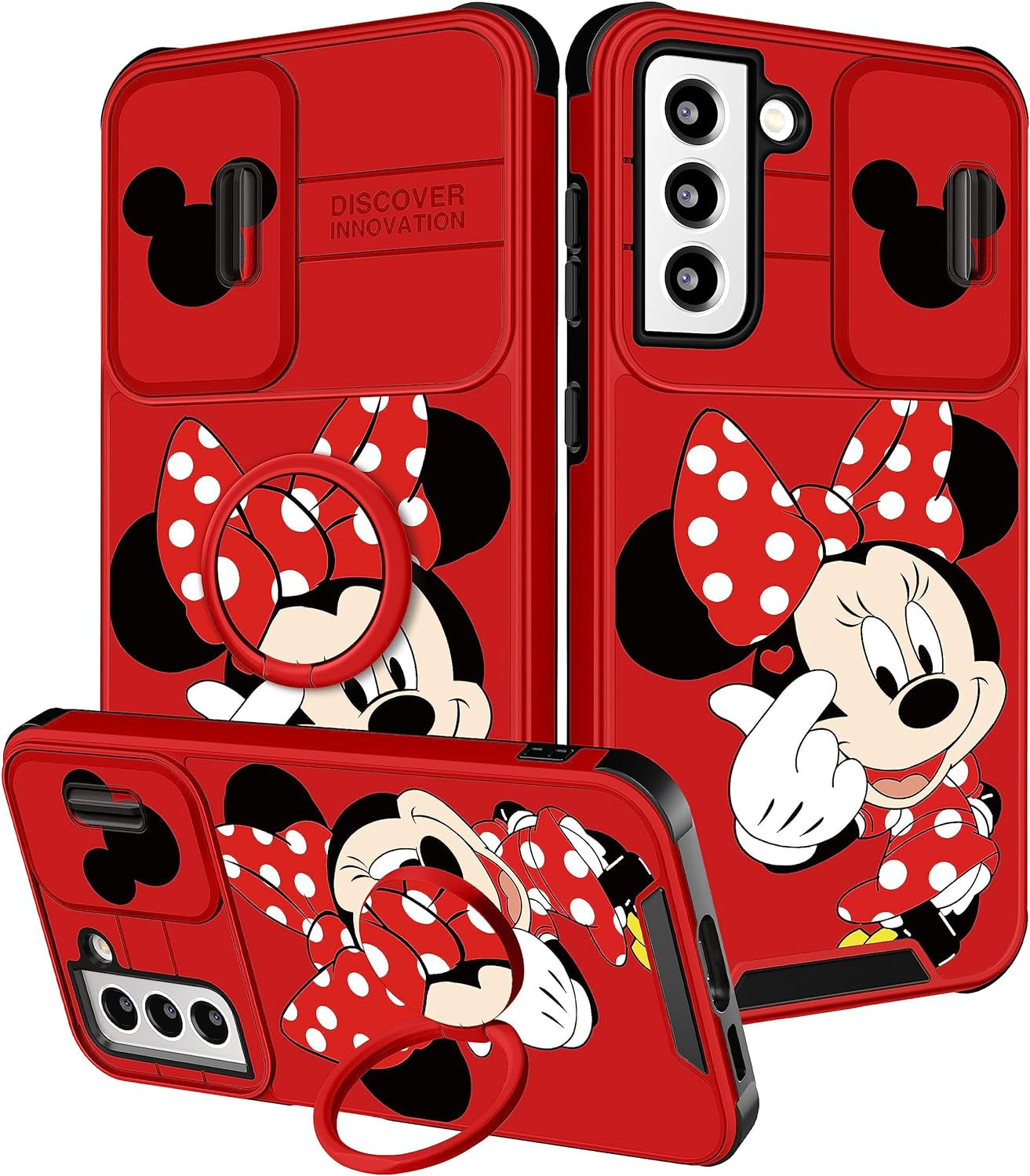Oqpa for Samsung Galaxy S22 plus Phone Case Cute Cartoon Galaxy S22 plus Case with Camera Cover+Ring Holder for Women Girly Girls Boys Kids Kawaii Funny Case for Samsung S22 Plus, Minn Micki  meitong2020 1-Heart Minn  