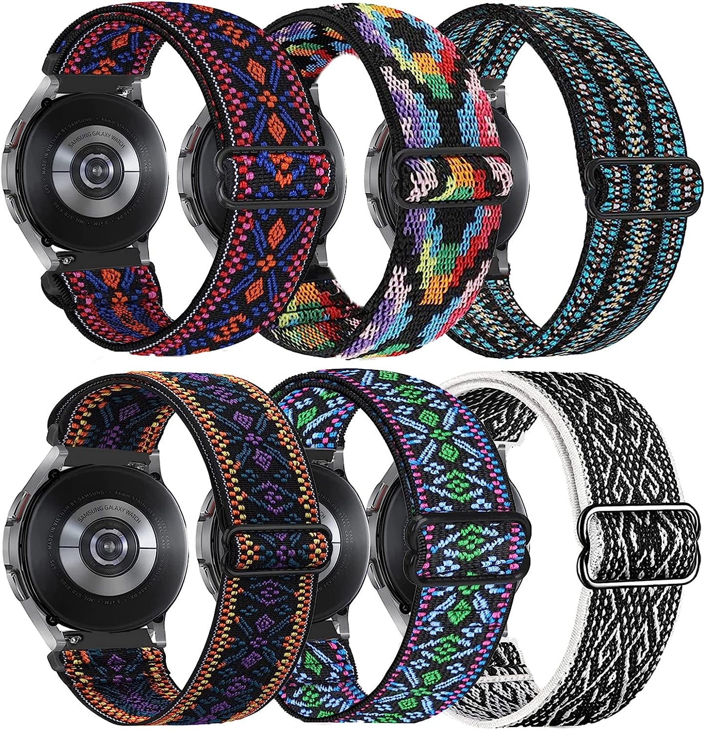 20Mm Watch Band Compatible with Samsung Galaxy Watch 5 Band/Galaxy Watch 4 Band 40Mm 44Mm,Galaxy Active 2 Band 40Mm 44Mm,Galaxy Watch 5 Pro Band 45Mm/Galaxy Watch 4 Classic Band for Women Men,6 Paack  LHXYUO Boho Red/Boho Green/Boho Purple/ Colorful/ Black White  