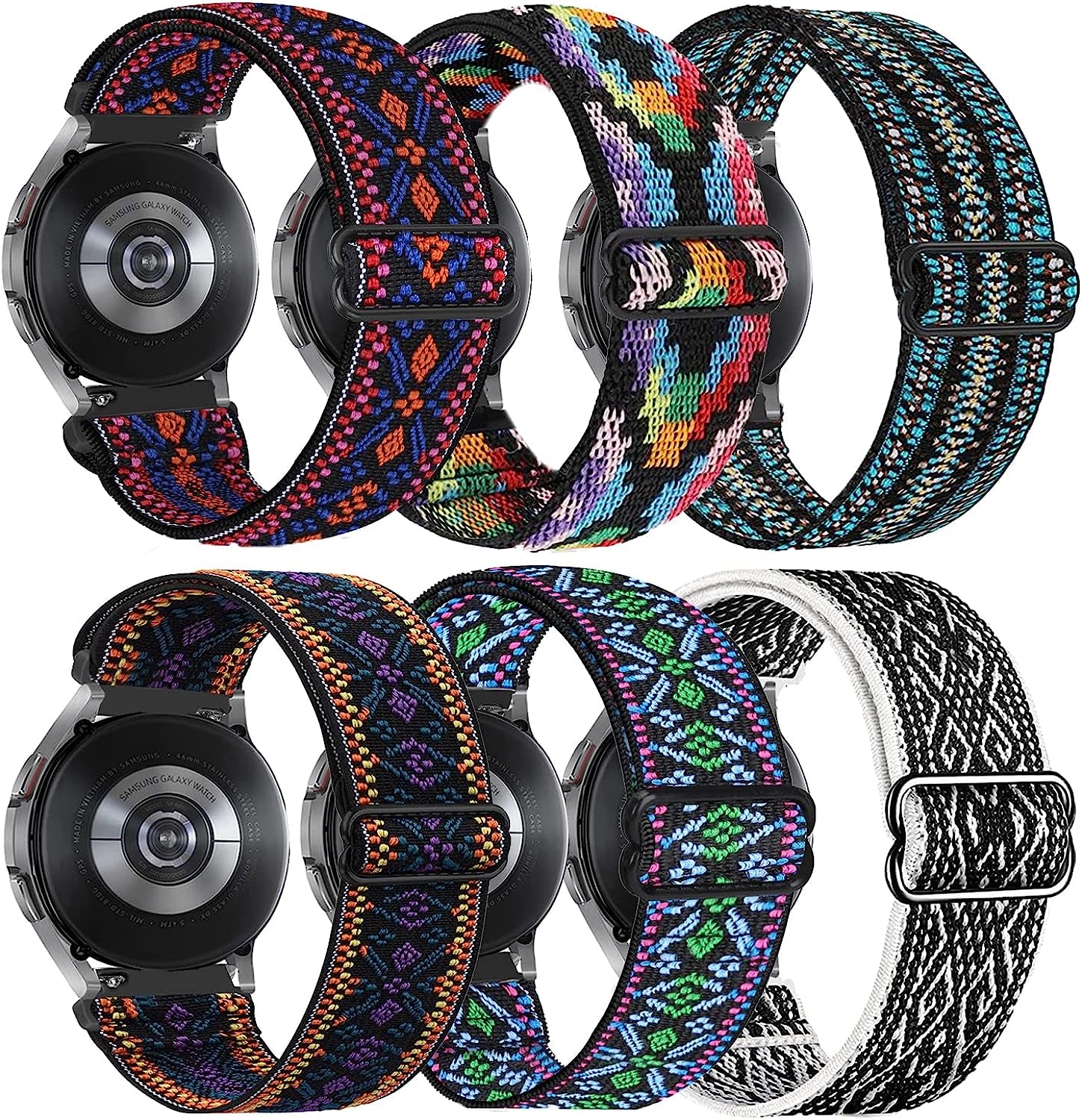 20Mm Watch Band Compatible with Samsung Galaxy Watch 5 Band/Galaxy Watch 4 Band 40Mm 44Mm,Galaxy Active 2 Band 40Mm 44Mm,Galaxy Watch 5 Pro Band 45Mm/Galaxy Watch 4 Classic Band for Women Men,6 Paack  LHXYUO Boho Red/Boho Green/Boho Purple/ Colorful/ Black White  