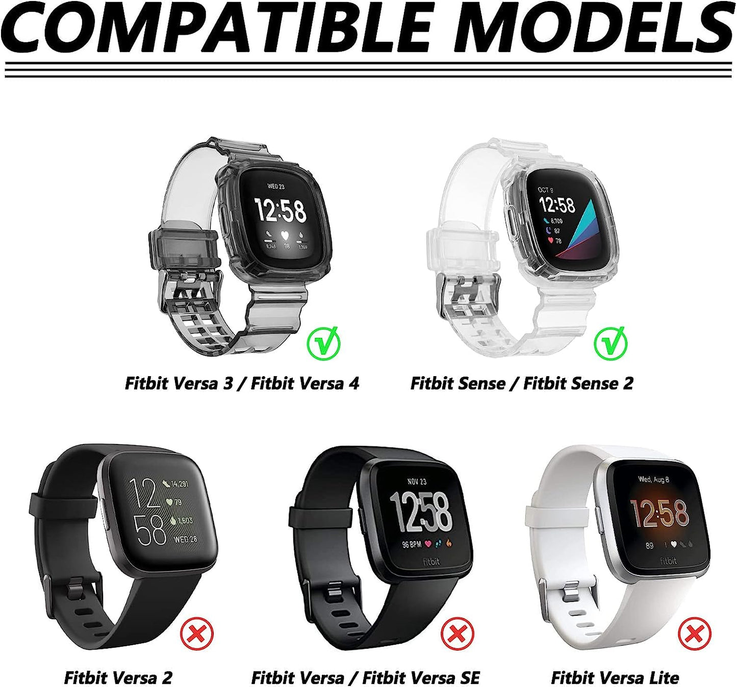 Afoskce Bands for Fitbit Versa 3 Bands/Fitbit Sense Bands/Fitbit Sense 2 Bands/Fitbit Versa 4 Bands for Women Men,Adjustable TPU Clear Bumper Protective Case Replacement Band for Watch  Afoskce   