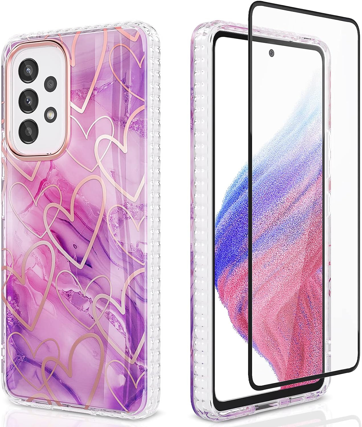 URZQOQ Samsung Galaxy A53 5G Case,Slim Stylish Protective Case Built-In Screen Protector,Shockproof Phone Case Cover for Samsung Galaxy A53 5G(2022 Release),6.5In-Heart&Pink  URZQOQ   