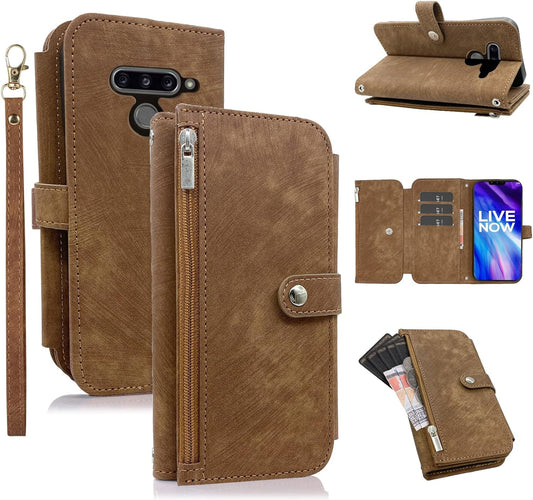 Compatible with LG V40 Thinq Wallet Case Flip Credit Card Holder Cell Phone Cover for Folio Purse Lanyard Wrist Strap Rugged Slot Mobile LGV40 Storm V 40 Thin Q V40Thinq LG40 40V 40Thinq Women Brown  Furiet   