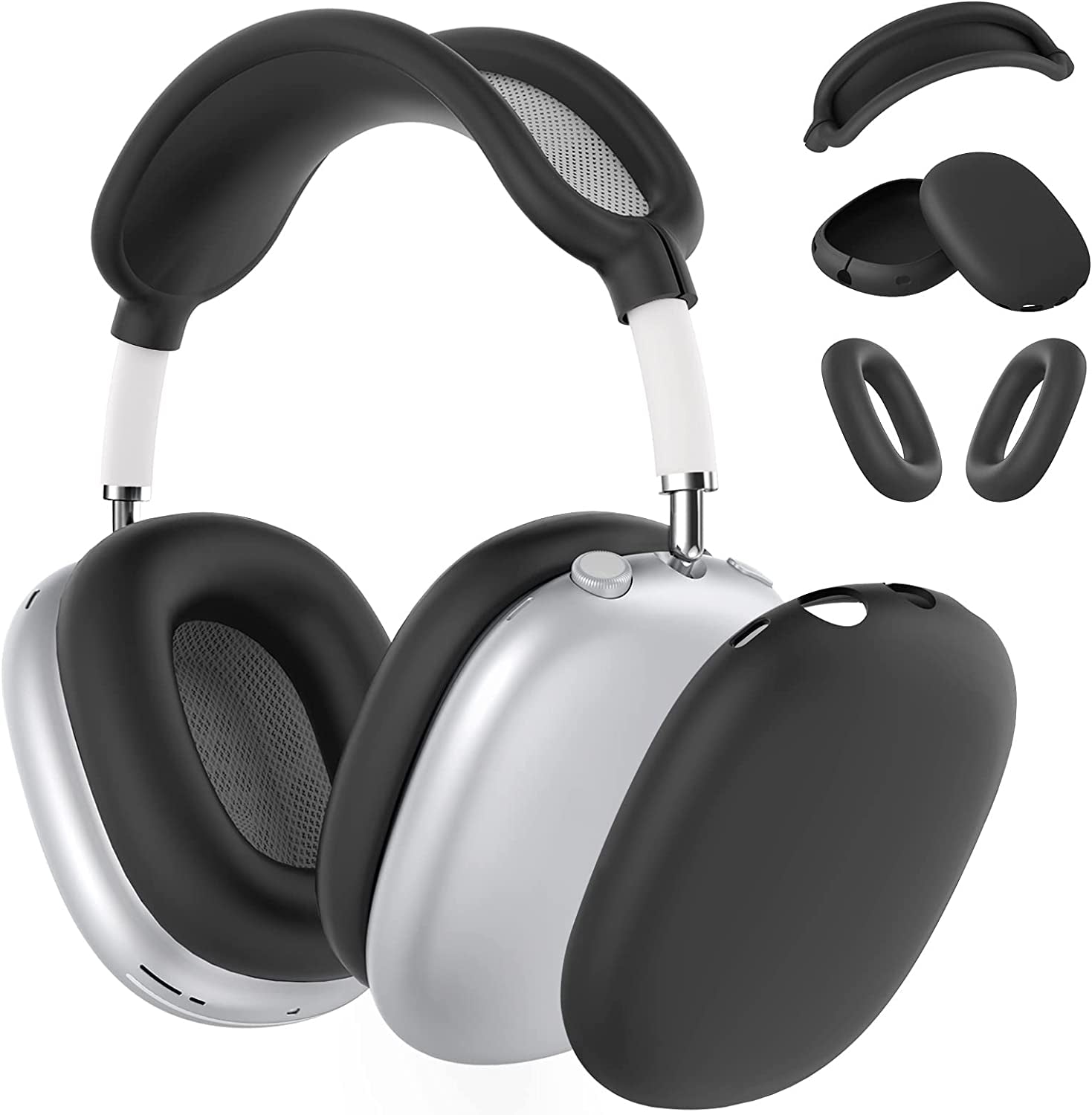 Silicone Case Cover for Airpods Max Headphones, Anti-Scratch Ear Pad Case Cover/Ear Cups Cover/Headband Cover for Airpods Max, Accessories Soft Silicone Skin Protector for Apple Airpods Max (Black)  PonKet   