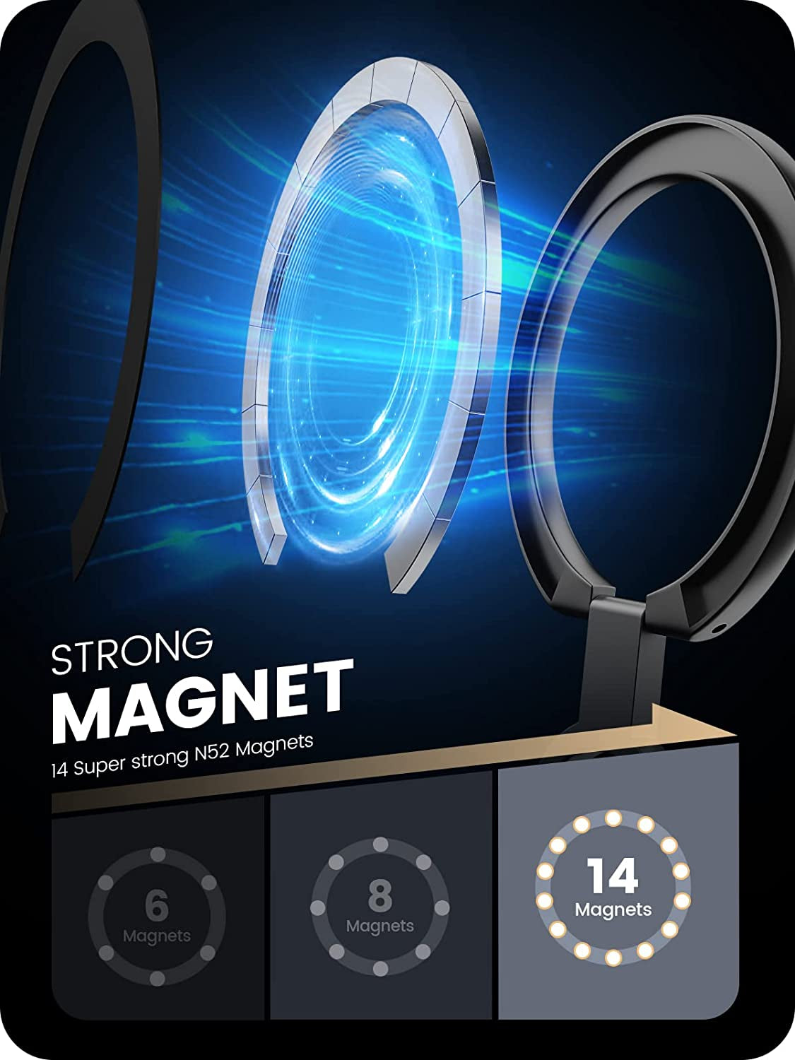 A-Lugei【Removable Wireless Charging】 Magsafe Ring, 【Foldable & Detachable】 Magnetic Cell Phone Ring Holder Finger Kickstand, 【14 Strong Magnets】 Phone Holder for Hand Mag Safe Iphone Ring Holder Grip  A-LuGei   