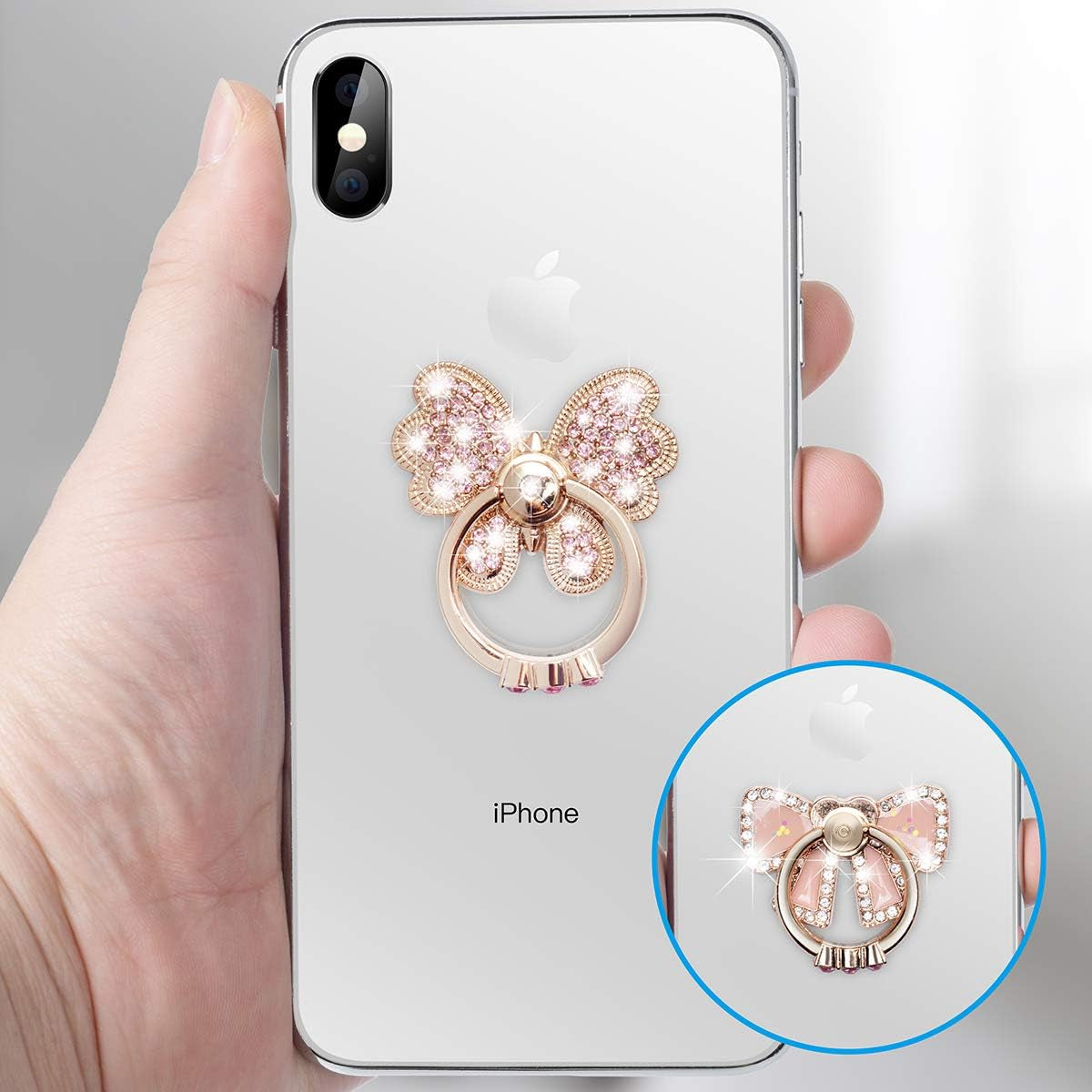 Finger Ring Stand,2 Pack Luxury Glitter Diamond Universal Metal Finger Ring Grip Holder Kickstand for Iphone 14 13 11 Pro Max 8 7 6S Plus,Galaxy S22 Ultra S10 plus S8 S7 Note,All Smartphone,Pink/Bow  WATACHE   