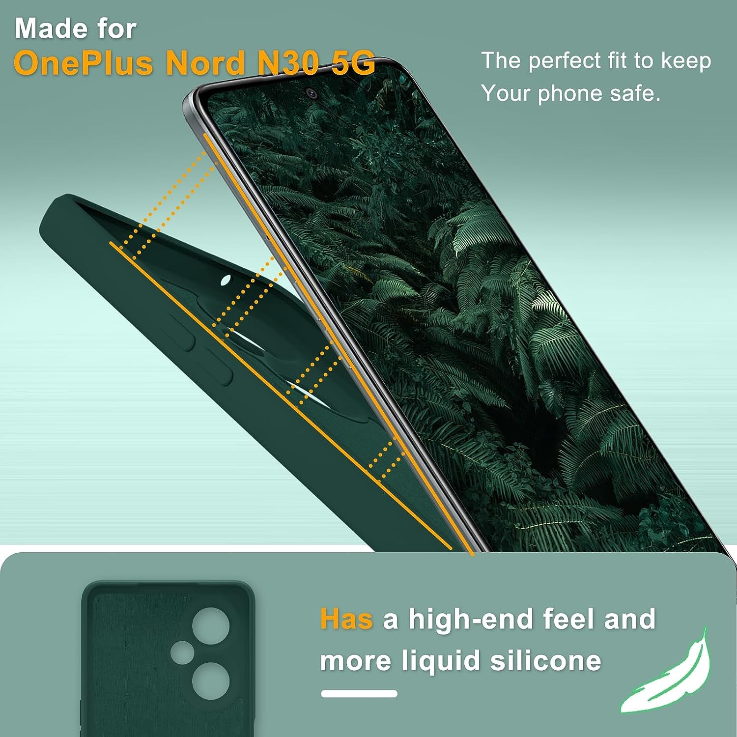 YENAPOON for Oneplus Nord N30 5G Case and 2 Pack Tempered Glass Screen Protector, Slim Liquid Silicone Shockproof Protective Case - Dark Green  YENAPOON   