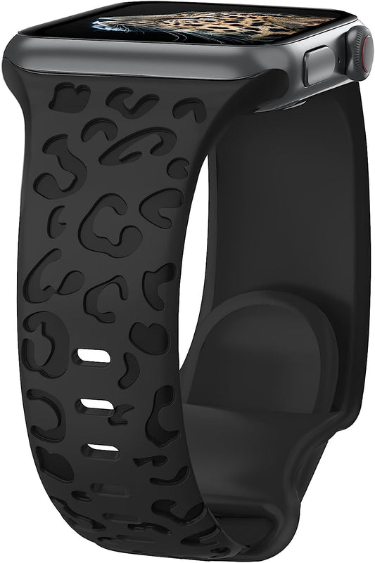 Leopard Engraved Silicone Watch Band for Apple Watch Band 38Mm 40Mm 41Mm 42Mm 44Mm 45Mm Women Men,Waterproof Cheetah Sport Strap Wristbands for Iwatch Series 8 7 6 SE 5 4 3 2 1  Alibaydoo   