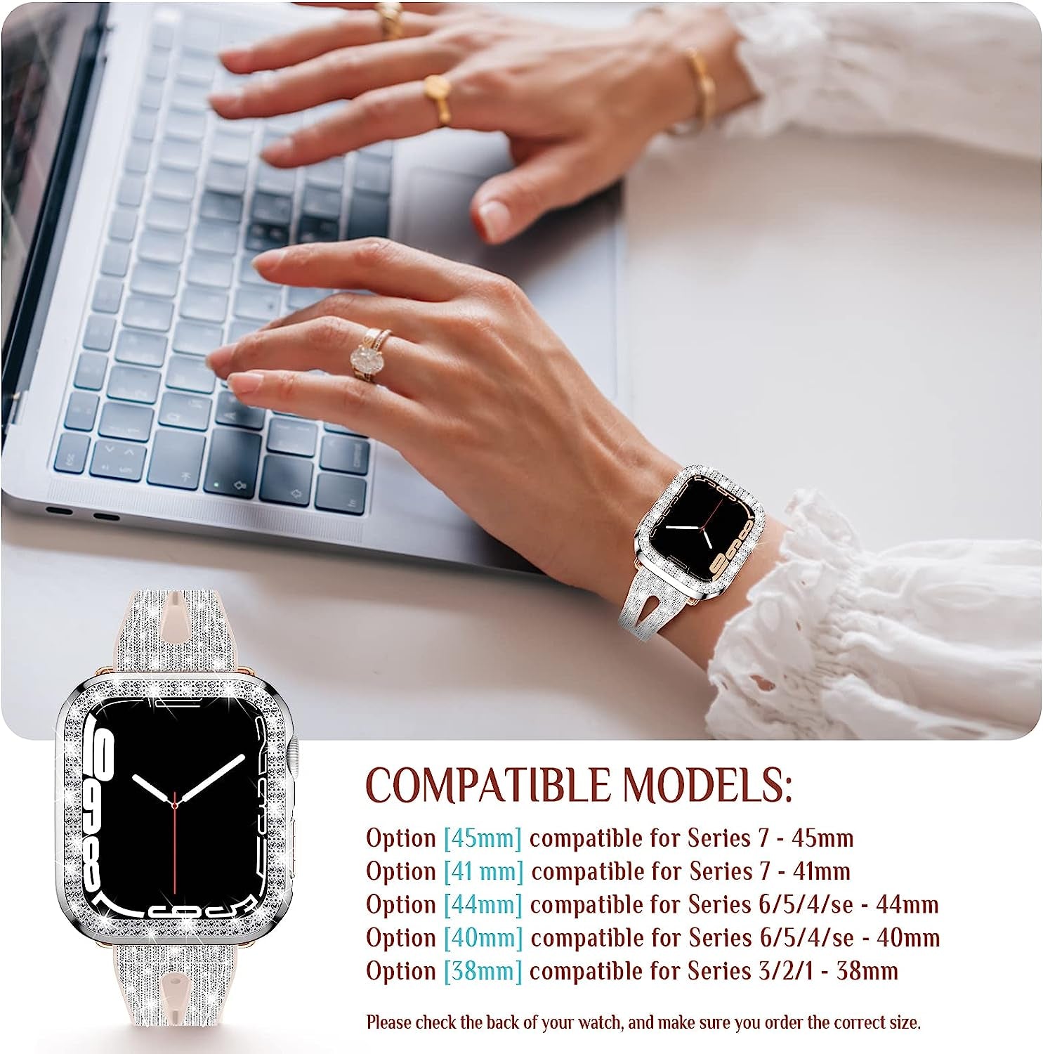 Goton Bling Band +Case for Apple Watch Bands 45Mm 44Mm 41Mm 40Mm 38Mm Series 8 7 SE 6 5 4 3 2 1, Women Glitter Silicone Thin Strap + Bumper Cover Designed for Iwatch Accessories  Yin-Goton   