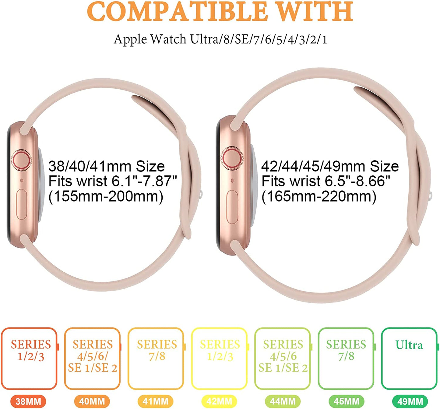 6 Pack Silicone Bands Compatible with Apple Watch Band 38Mm 40Mm 41Mm 42Mm 44Mm 45Mm 49Mm, Soft Sport Waterproof Strap Replacement Wristband for Iwatch Ultra Series 8 SE 7 6 5 4 3 2 1 Women Men  Slimband   