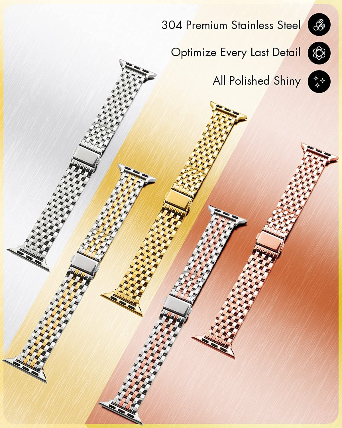 TISIMO for Apple Watch Band 38Mm 40Mm 41Mm 42Mm 44Mm 45Mm Series 8 7 6 5 4 3 2 1 SE SE2 Women and Men,Classic Stainless Steel Metal Watchband for Iwatch Bands,Pretty Shiny Look  TISIMO   