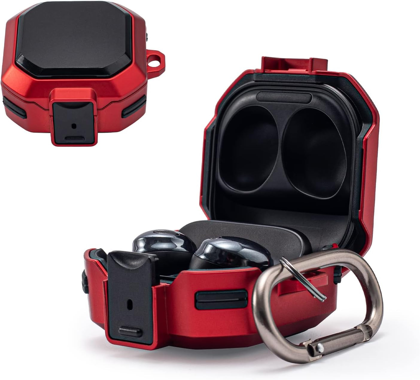 Camofit Armor Case Compatible with Samsung Galaxy Buds 2 / Galaxy Buds Pro/Galaxy Buds Live with Security Lock, Shockproof Protective Skin Cover Compatible with Samsung Earbuds with Keychain (Red)  Camofit   