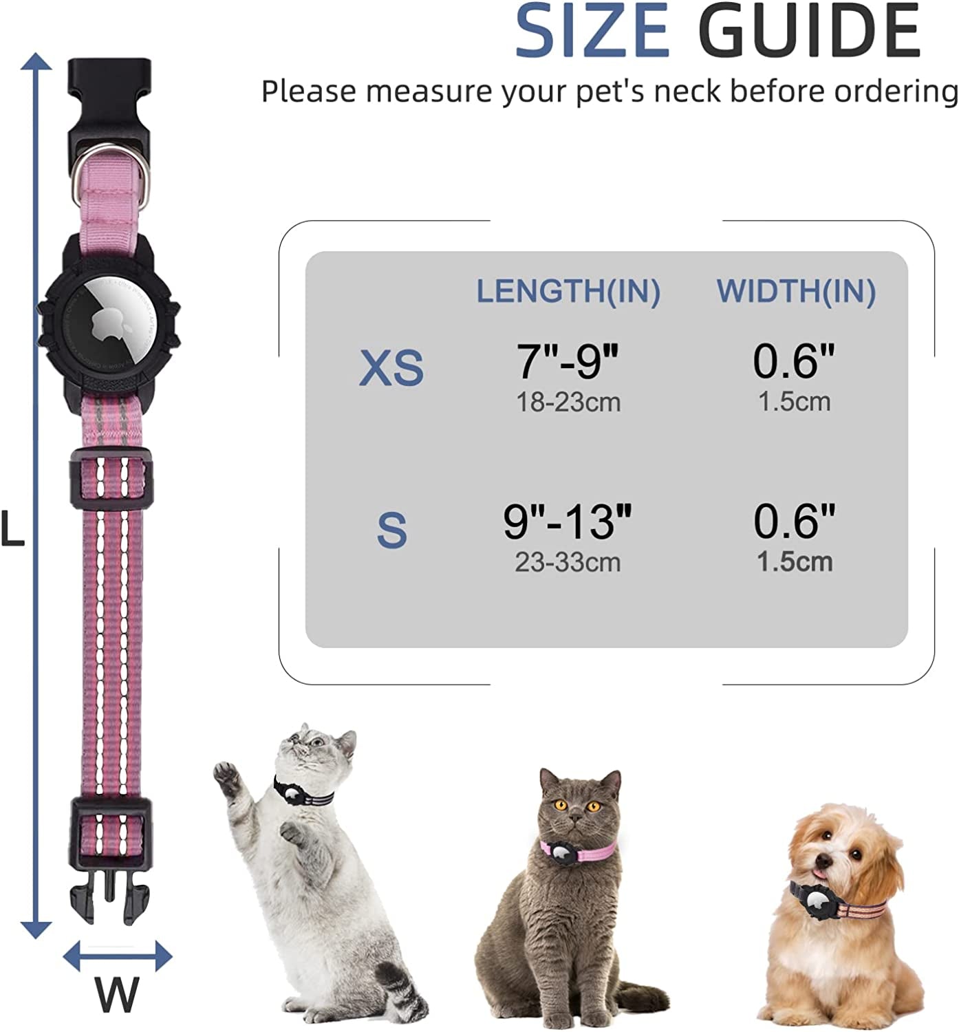 FEEYAR Airtag Cat Collar,Integrated Kitten Collar with Apple Airtag Holder, Reflective GPS Cat Collar with Bell[Pink], Lightweight Tracker Cat Collars for Girl Boy Cats, Kittens and Puppies  FEEYAR   