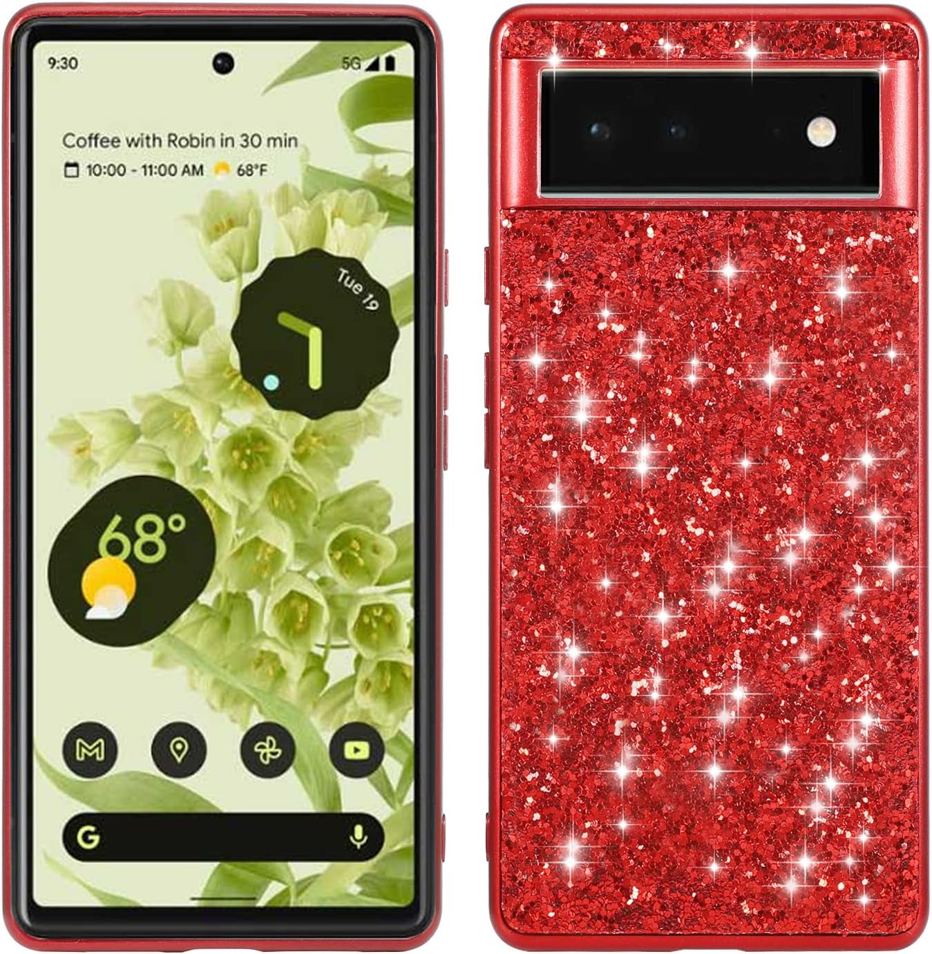 Joie & Joho Compatible with Google Pixel 6 Pro 5G 2021, Sparkling Back Cover Protective Case PC Hard Shockproof Protection Cover Case for Google Pixel 6 Pro, Black  Joie & Joho Red  