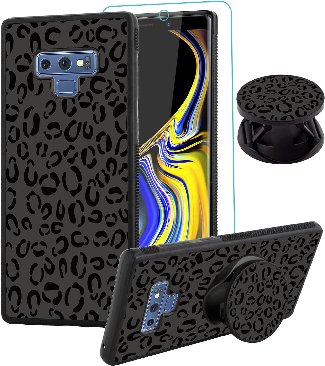 SAKUULO Samsung Galaxy Note 20 Case, [Screen Protector + Kickstand] Black Leopard Cheetah Design, Anti-Slip Shockproof Lightweight Flexible TPU Bumper Protective Case for Galaxy Note 20 6.7 Inch  SAKUULO Samsung Galaxy Note 9 6.4  
