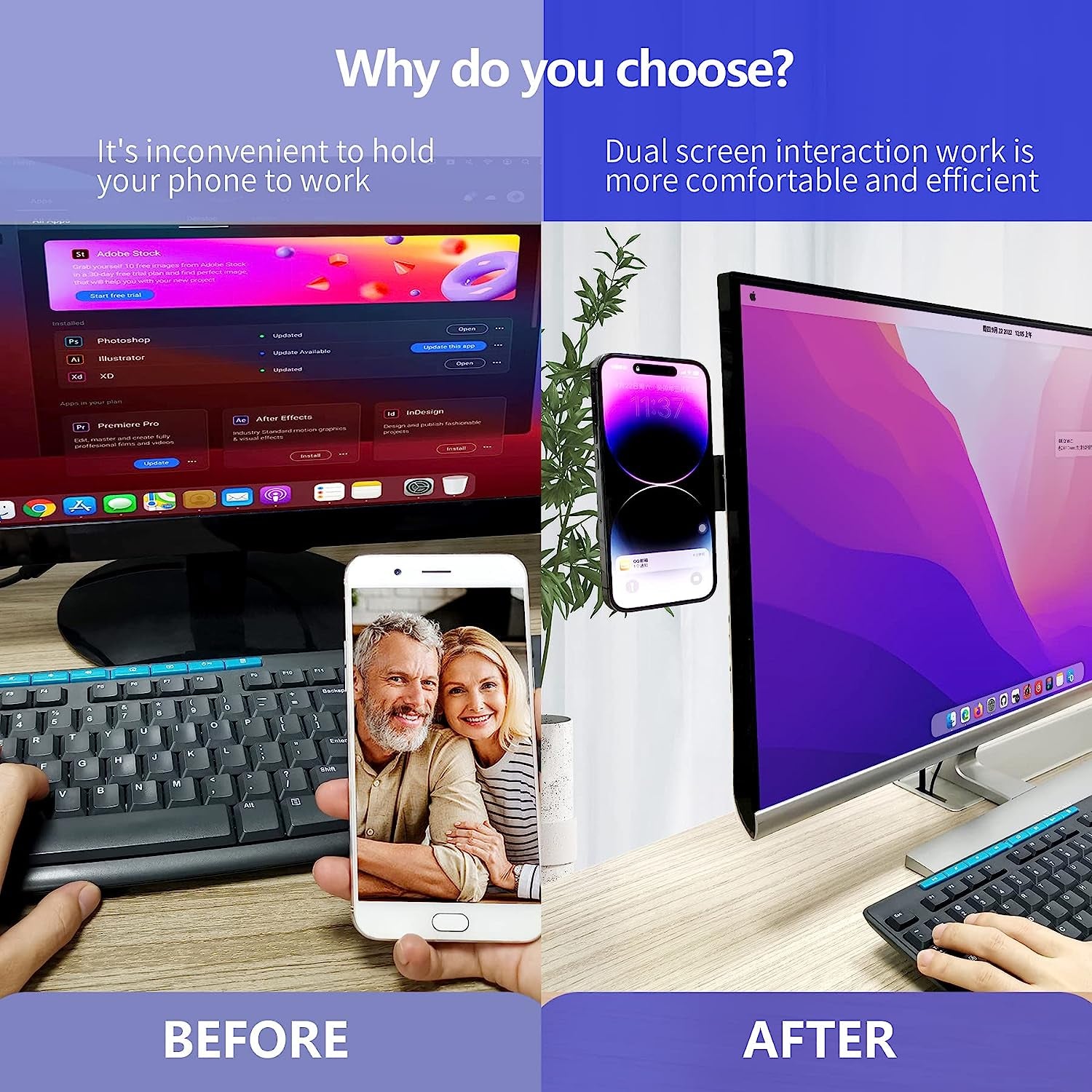 Ubeesize Magnetic Laptop Phone Holder, Adjustable Phone Monitor Side Mount for Iphone 14/13 Series / 12 Pro Max/ 12 Pro/ 12 Mini, Slim Portable Foldable Computer Expansion Bracket, Silver  UBeesize   