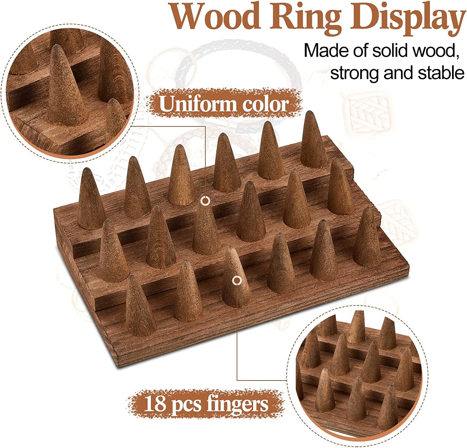 Juexica 18 Fingers Wood Ring Display Wooden Finger Ring Stand Ring Display for Selling Jewelry Display Holder Showcase for Ring Organizer Jewelry Show Storage  Juexica   