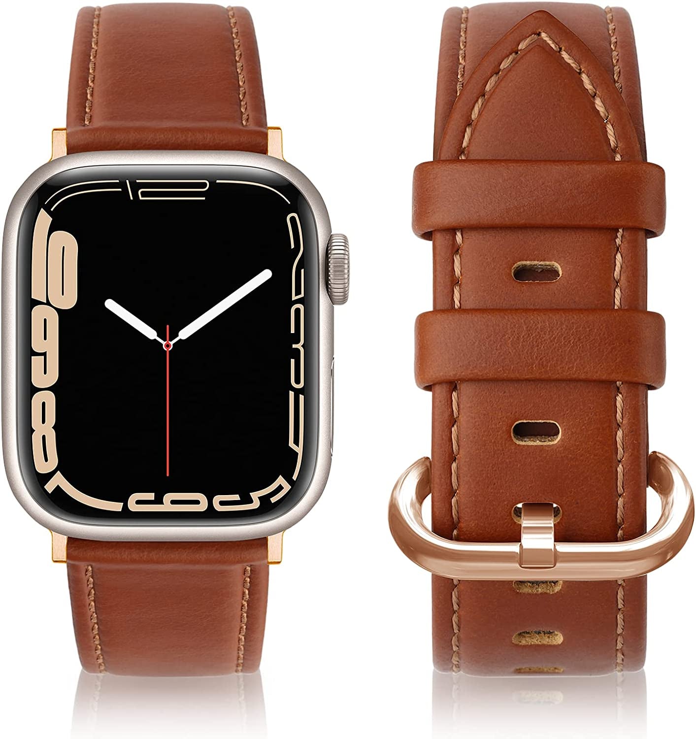 SWEES Leather Bands Compatible with Apple Watch Bands 41Mm 40Mm 38Mm Women Men, Genuine Leather Bands Replacement Strap for Apple Iwatch SE2 SE Series 8 7 6 5 4 3 2 1,Sports & Edition  SWEES Cognac Brown  