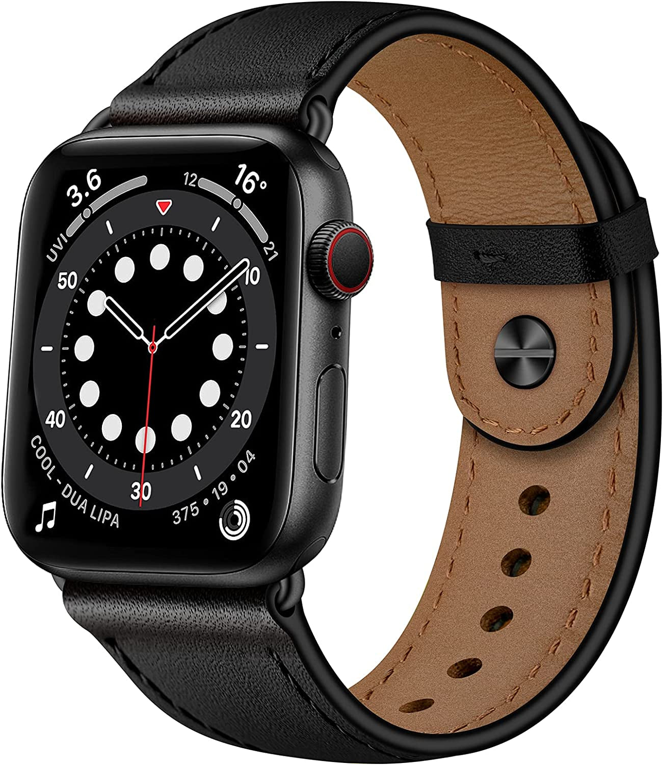 OUHENG Compatible with Apple Watch Band 49Mm 45Mm 44Mm 42Mm 41Mm 40Mm 38Mm, Genuine Leather Bands Strap for Iwatch Ultra SE SE2 Series 8 7 6 5 4 3 2 1 (Retro Brown/Black, 49Mm 45Mm 44Mm 42Mm)  OUHENG Black/Black 49mm/45mm/44mm/42mm 