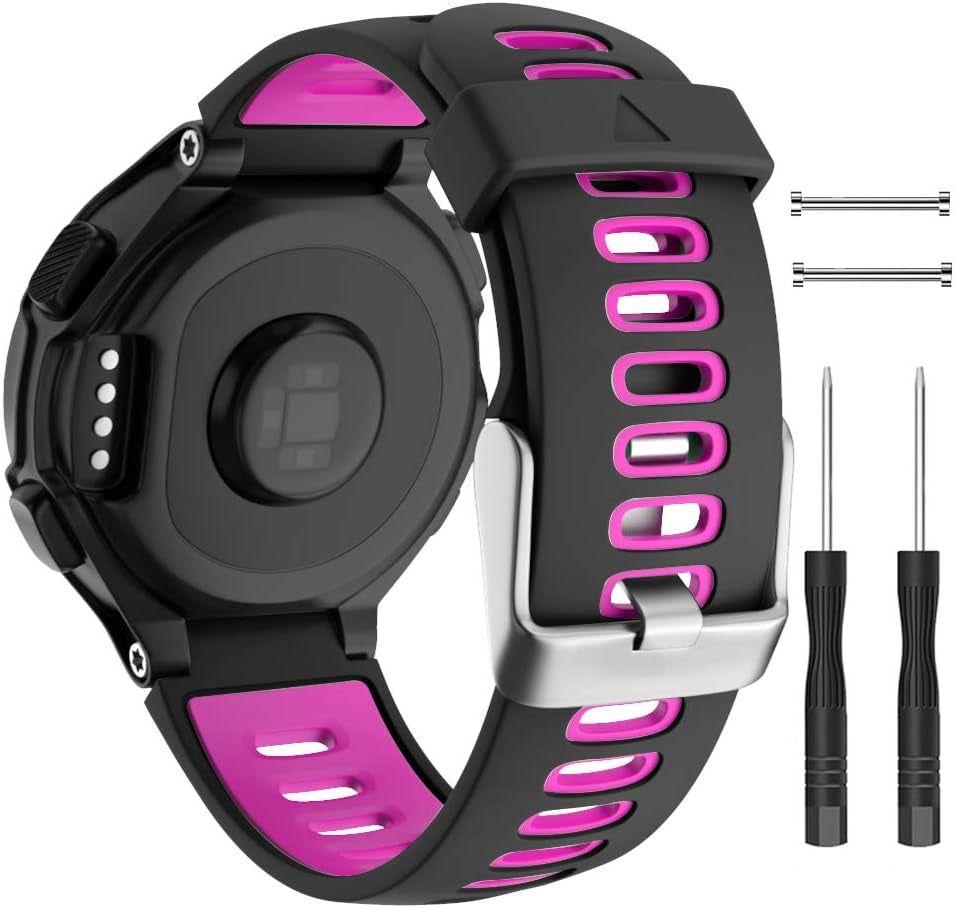 ISABAKE Compatible Forerunner 735XT Band Soft Silicone Sport Watch Strap Wristbands for Forerunner 220 230 235 620 630 Approach S20 S5 S6(Black/Gray)  ISABAKE Rose Red/Black  