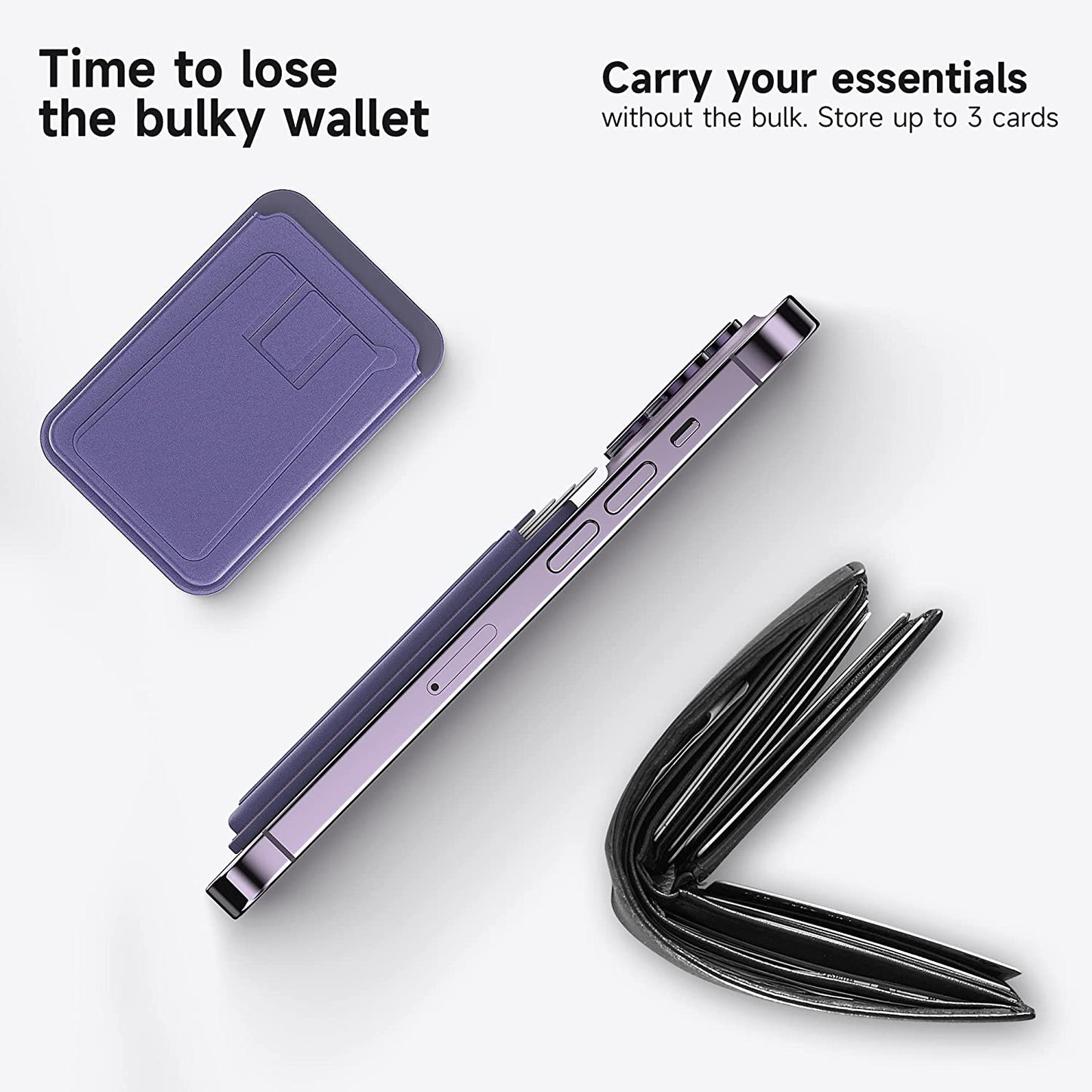 GANSBOL Magnetic Card Wallet Holder for Apple Magsafe,2-In-1 Leather Magsafe Wallet Stand for Iphone 12/13/14 Series,Magsafe Wallet for Back of Iphone,Fit 3-4 Cards,Light Purple  GANSBOL   