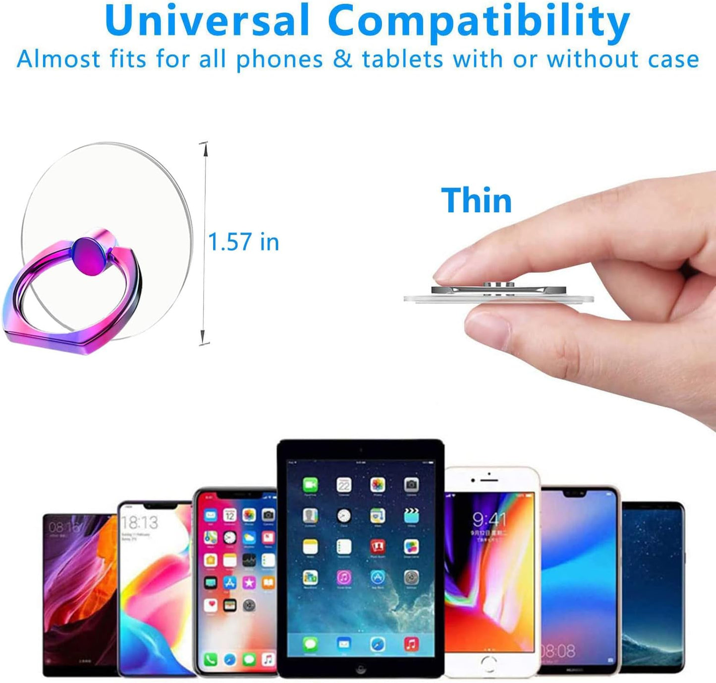 Kinizuxi Colorful Cell Phone Ring Holder Stand 2 Packs, Transparent Phone Ring Holder 360°Rotation Clear Phone Ring Grip Finger Kickstand Compatible with Various Phones or Phone Case  Marrain   