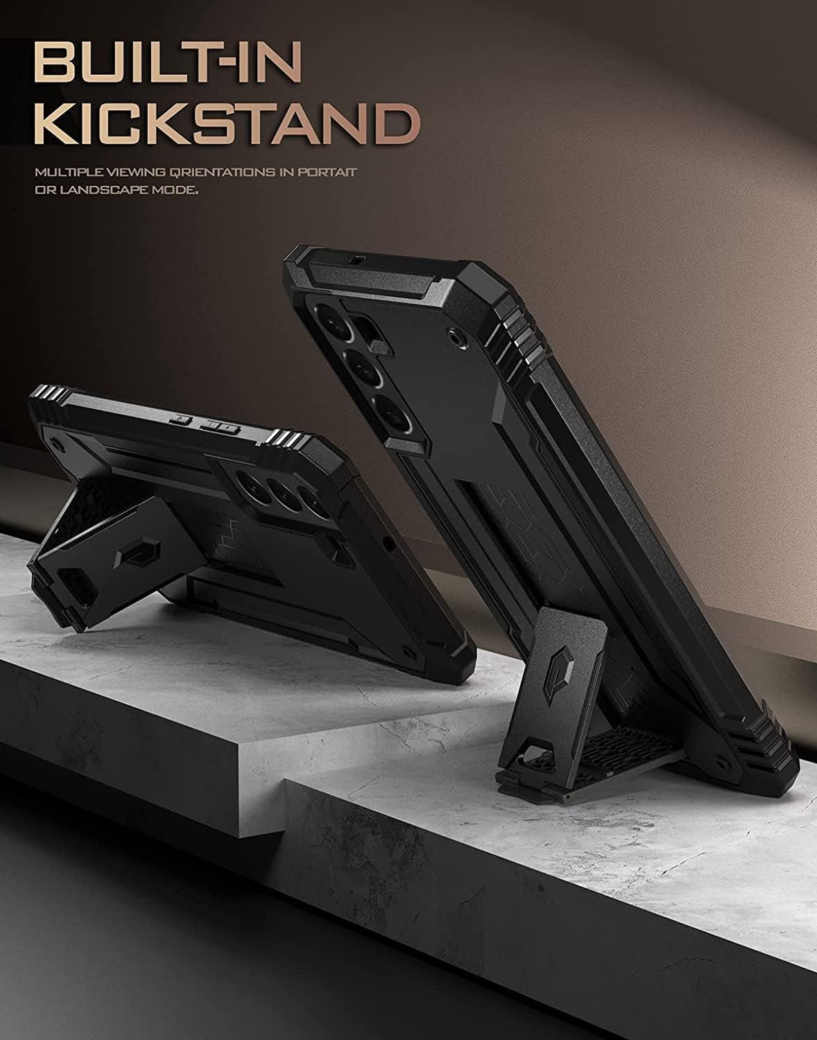 Poetic Revolution Case for Galaxy S22+ plus with Built-In Screen Protector, Work with Fingerprint ID, Full Body Rugged Shockproof Protective Cover Case with Kickstand for S22+ plus 5G 6.6 Inch, Black  Poetic   