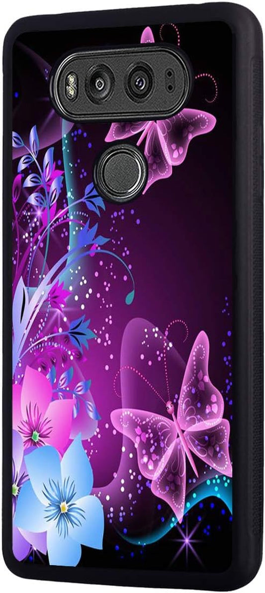 Case for LG V30 / LG V30 Plus/Lg V30S / LG V35 / LG V35 Thinq, Slim Anti-Scratch TPU Rubber Protective Case Cover for LG V30 - Blue Flowers and Purple Butterflies  ChaTham   