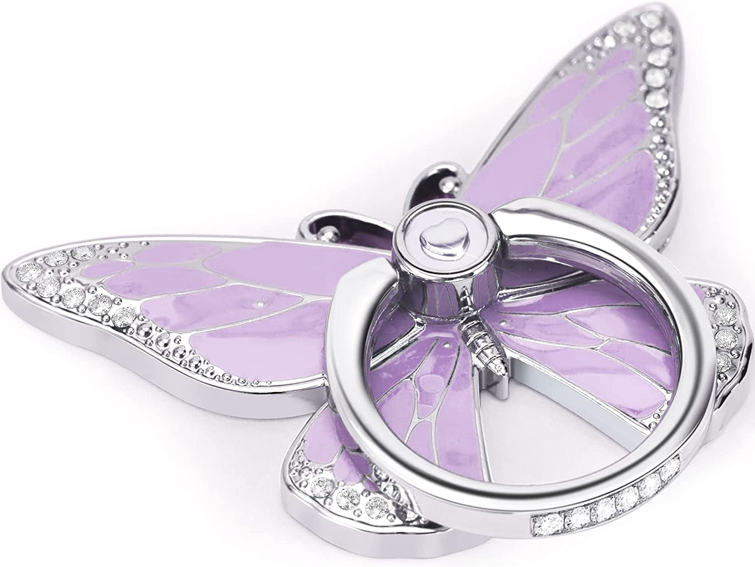 Butterfly Cell Phone Ring Holder Stand, 360°Rotation Metal Finger Kickstand, Compatible with Iphone, Samsung Galaxy, and Smartphone (Silver Purple Clear)  Doflyesky   