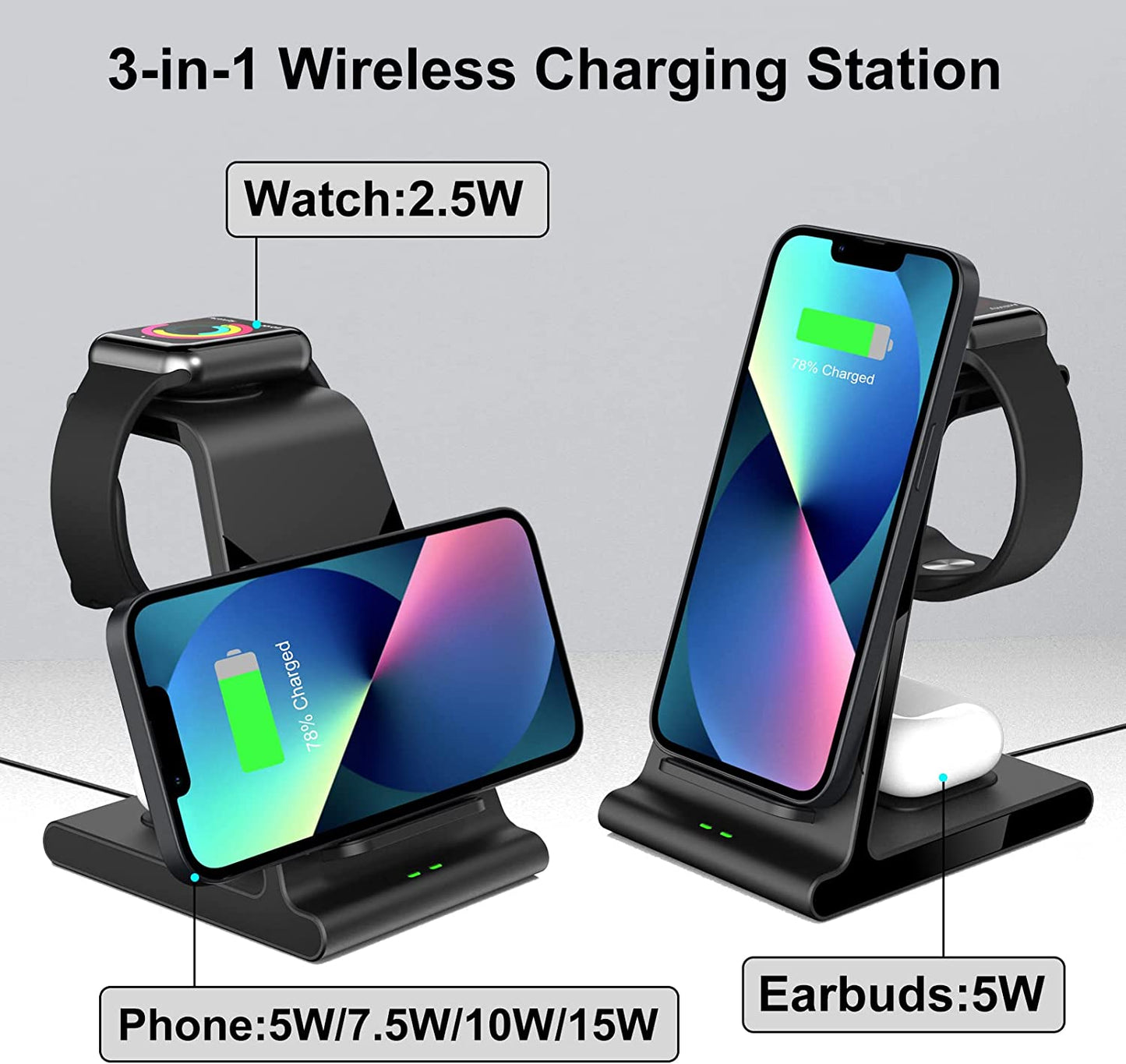 Aukvite 3 in 1 Wireless Charging Station Apple, Wireless Watch Charger Dock for Iwatch Series 8 7 6 5 4 3 2 Airpods, Phone Charger Stand Compatible with Iphone 14 Pro Max 13 12 Pro Samsung S22(Black)  Shenzhen Xuanfeng Innovations Technology Co., Ltd.   