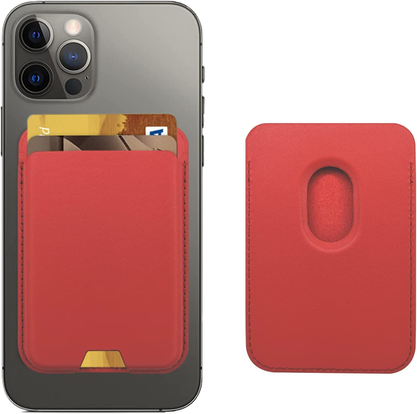 Magnetic Wallet Card Holder Compatible with Apple Magsafe Wallet for Iphone 14 Pro Max/14 Pro/14/14 Plus, Mag Safe Wallet for Iphone 13 Pro Max/13 Pro/13/13 Mini/Iphone 12 Series, Midnightblack  iLodn Red  