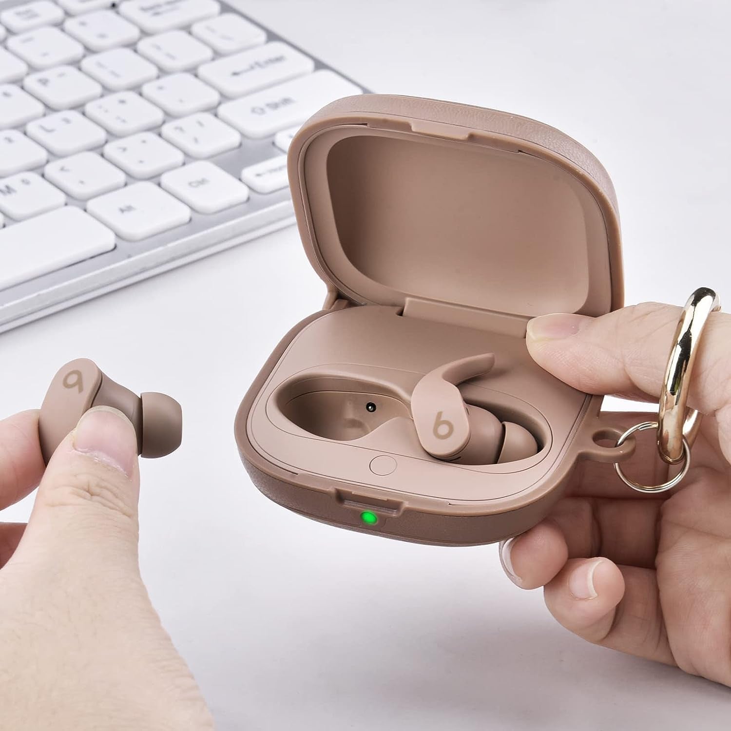 Leather Beat Fit Pro Case Cover,V-Moro Genuine Leather Skin Case Cover for Beats Fit Pro 2021 Earbuds Protective Cover with Keychain Accessories for Women Men(Dune)  V-MORO   