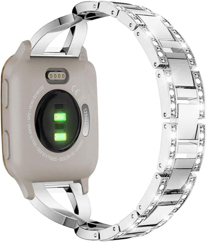 Sankel Compatible for Garmin Venu Sq 2 Music Band,Women 20Mm Metal Replacement Wristband Bracelet Strap for Garmin Venu/Venu Sq/Venu Sq 2 Music,Vivomove Hr,Vivoactive 3,Garmin Move Luxe/Style (Silver)  Sankel   