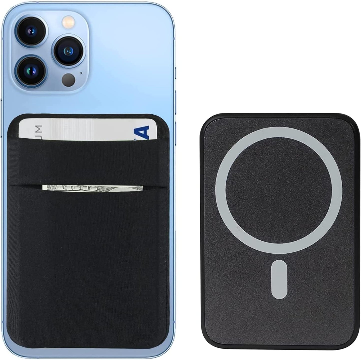 Magnetic Wallet Compatible with Magsafe, Lycra Phone Card Holder Double Layer Card Wallet Compatible with Iphone 14 Pro Max/14 Pro/14/13 Pro Max/13 Pro/13/12 Pro Max/12 Pro/12 (Dark Black)  WUOJI   