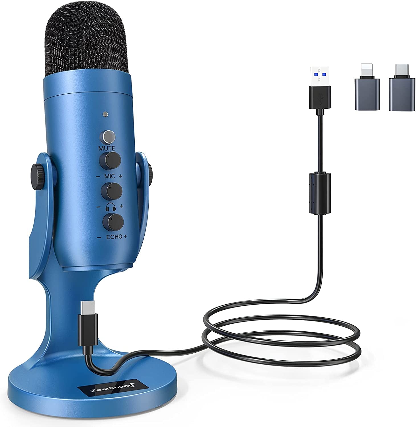 Zealsound USB Microphone,Condenser Computer PC Mic,Plug&Play Gaming Microphones for PS 4&5.Headphone Output&Volume Control,Mic Gain Control,Mute Button for Vocal,Youtube Podcast on Mac&Windows(Black)  ZealSound Blue  