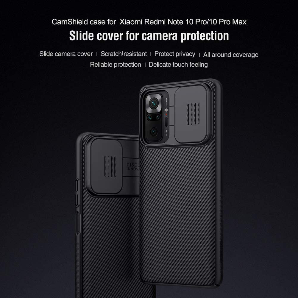 For Xiaomi Redmi Note 10 Pro Case, Nillkin Camshield Slim Case Protective Cover with Camera Protector Hard PC TPU Ultra Thin Anti-Scratch Phone Case for Redmi Note 10 Pro/Note 10 Pro Max (Black)  Grand Eletronics   