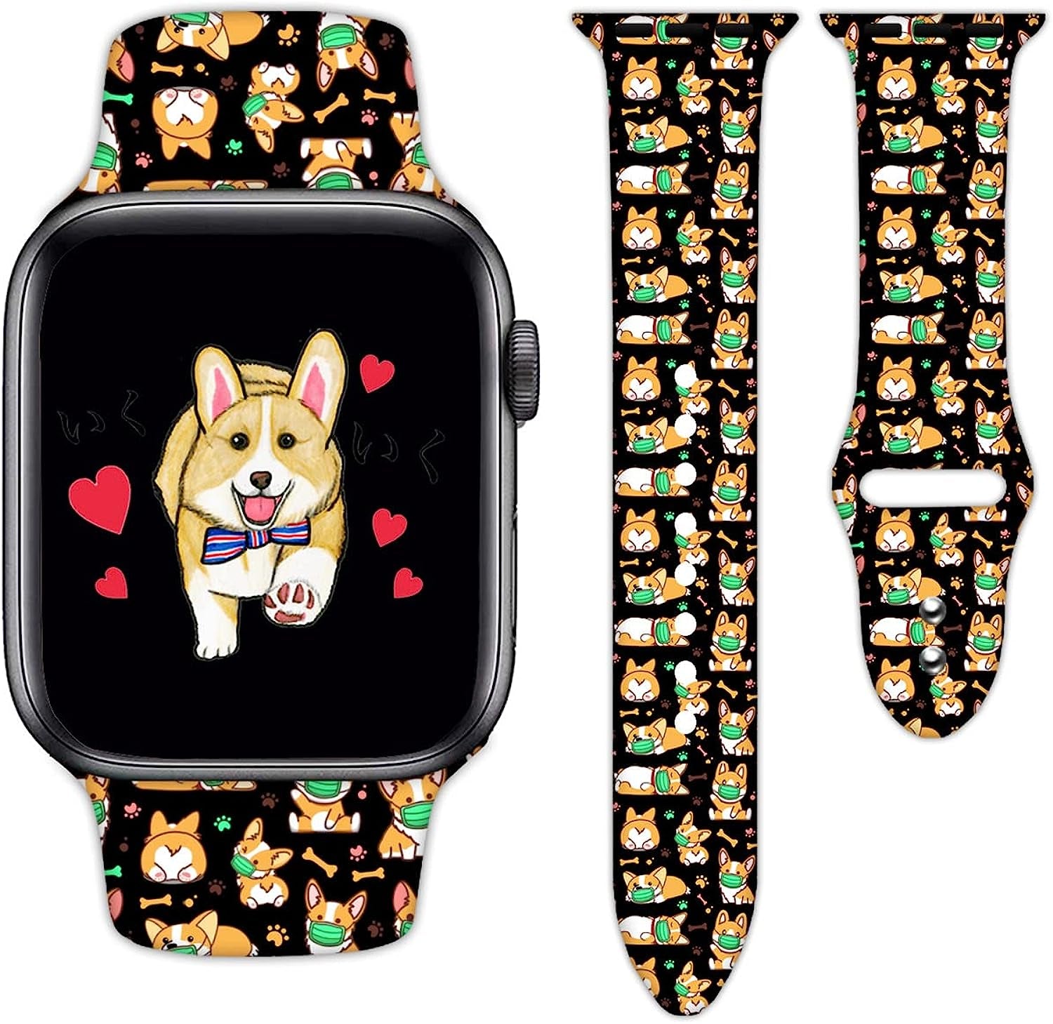 Camo Watch Bands Compatible with Apple Watch 38Mm 40Mm 41Mm 42Mm 44Mm 45Mm for Women Men, Adjustable Soft Silicone Sport Wristbands Replacement Strap for Iwatch Series 7 6 5 4 3 2 1  GEJPJGE Corgi Dog 4 38mm/40mm/41mm (M/L) 