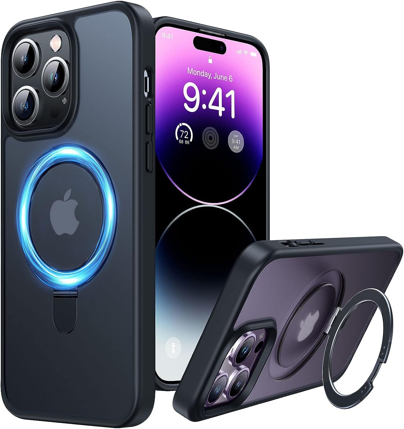 Simtect Iphone 14 Pro Max Case: Magnetic Invisible Stand, Military Grade Shockproof, Magsafe Compatible, Slim Translucent Matte Black Bumper  Simtect   