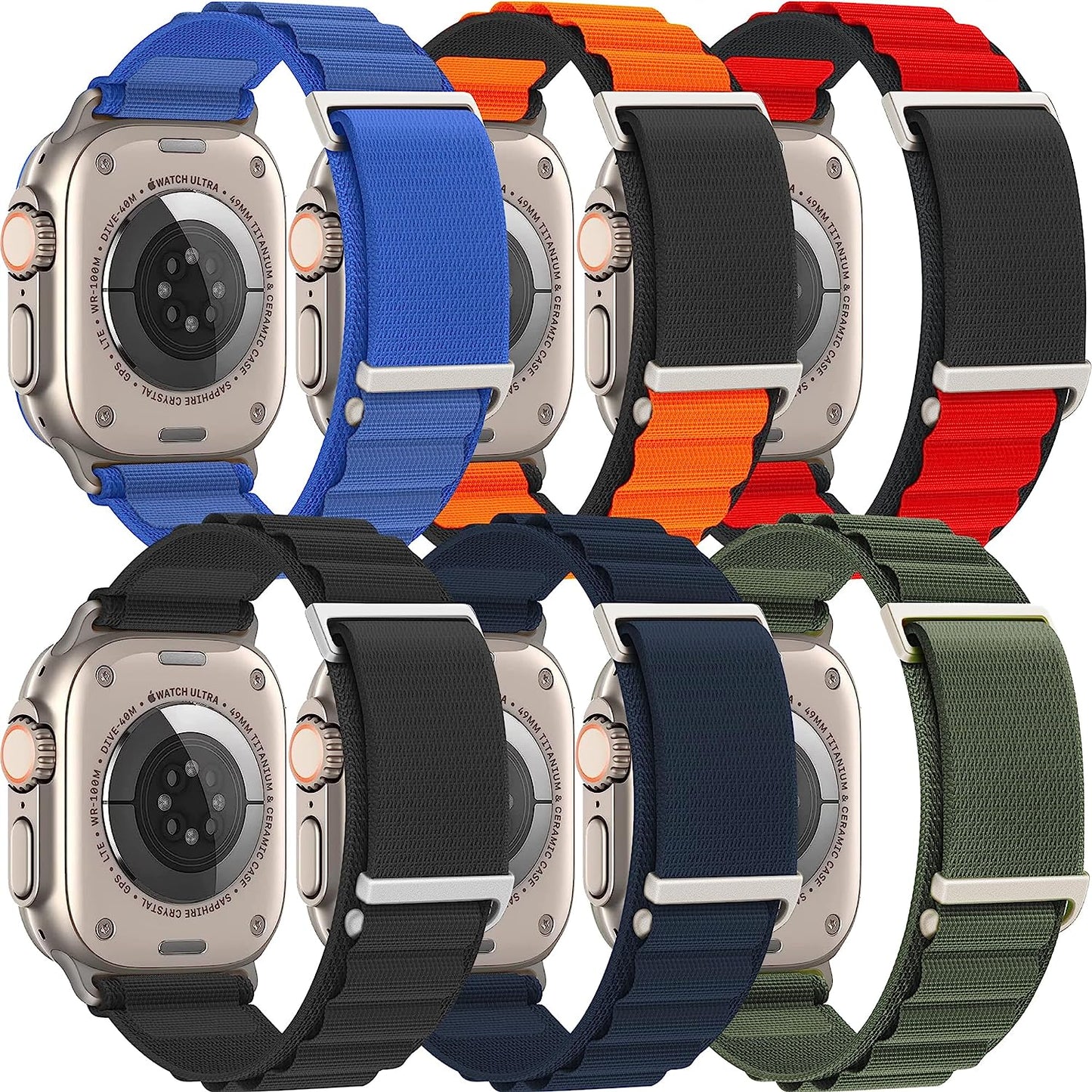 SVISVIPA 6 Pack Alpine Loop Bands Compatible with Apple Watch Ultra 49Mm 45Mm 44Mm 42Mm 41Mm 40Mm 38Mm, Nylon Sport Wristband for Men Women, Titanium C-Hook Strap for Iwatch Series 8 7 6 5 4 3 2 1 SE  SVISVIPA Black/Green/Midnight Blue/Black red/Black Orange/Blue 42/44/45/49mm 